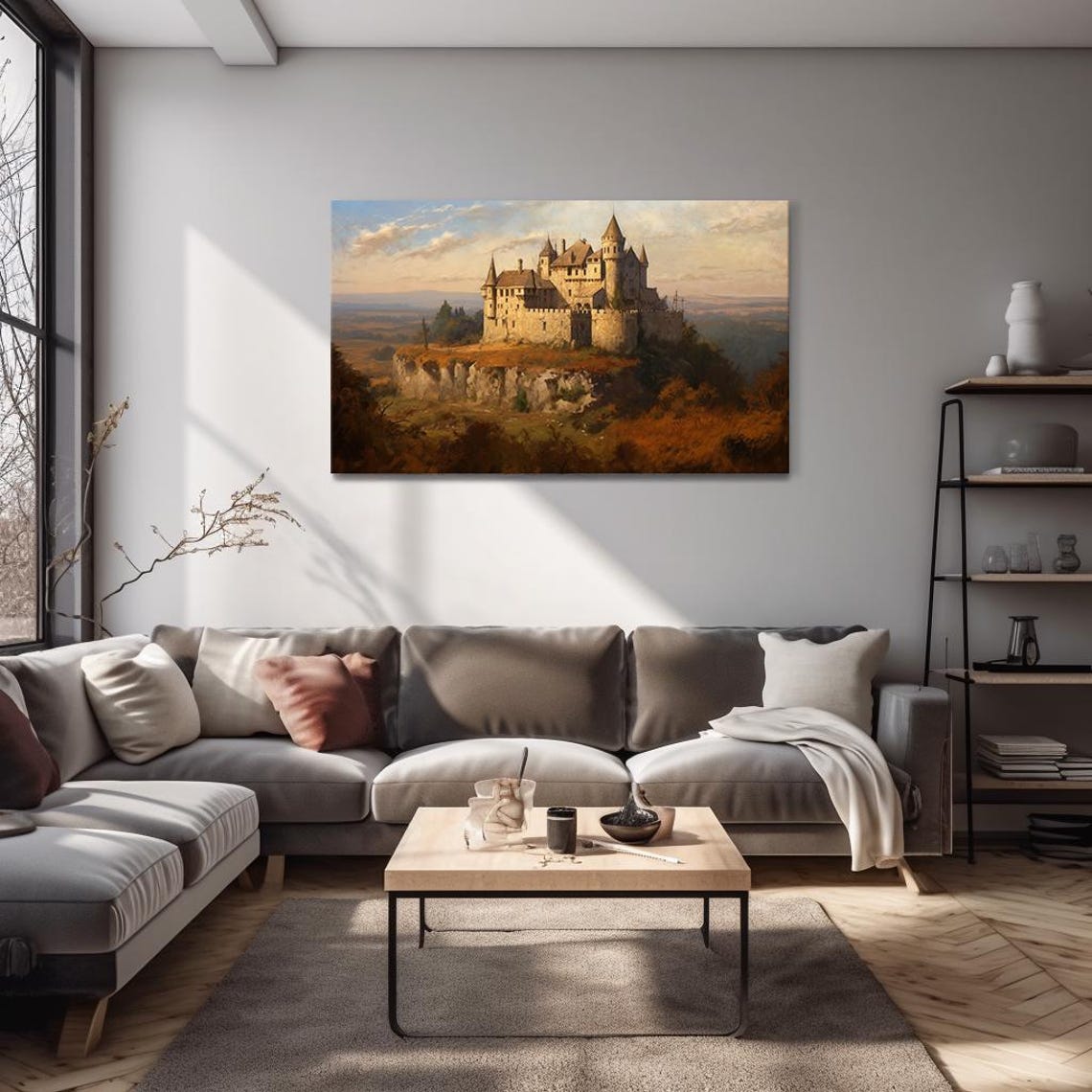 Medieval Castle On Rocky Hill Vintage Romantic Landscape Poster - Image 4
