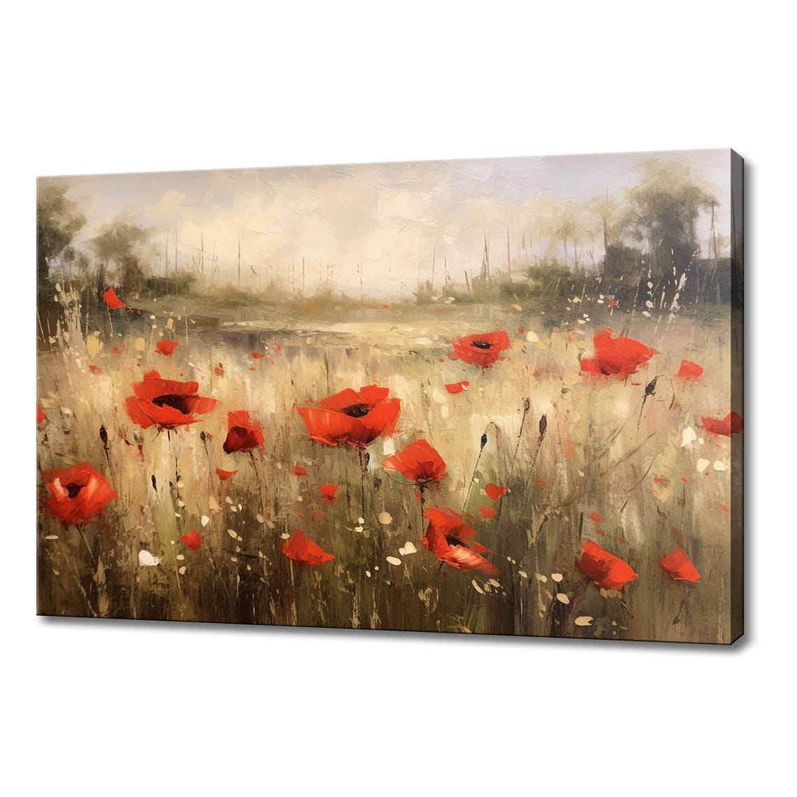 Red Poppy Flowers Meadow Field Countryside Vintage Painting Style Print Farmhouse Decor Art Picture Wall Hanging Fine Art Print