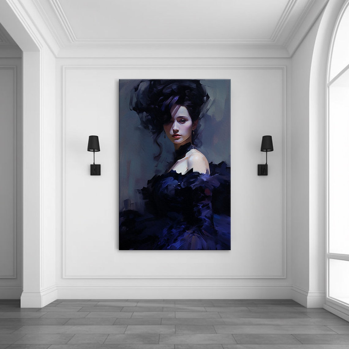 Elegant Lady in Purple Blue Midnight Victorian Gown Moody Art Poster - Image 3