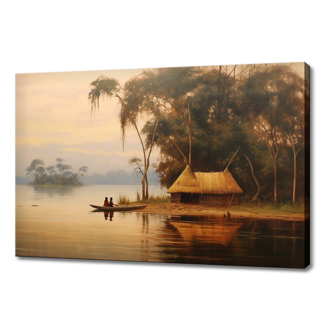 Boat On The Lake In Thailand Landscape Painting Vintage Style Print Farmhouse Decor Art Nature Picture Wall Hanging Fine Art Print