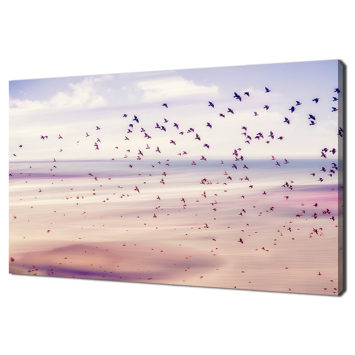 Birds Over Pastel Sky Seascape Modern Art Print