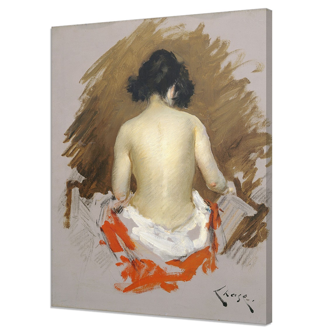 Seated Nude From Behind Warm Sketch Vintage Figure Study Art Poster
