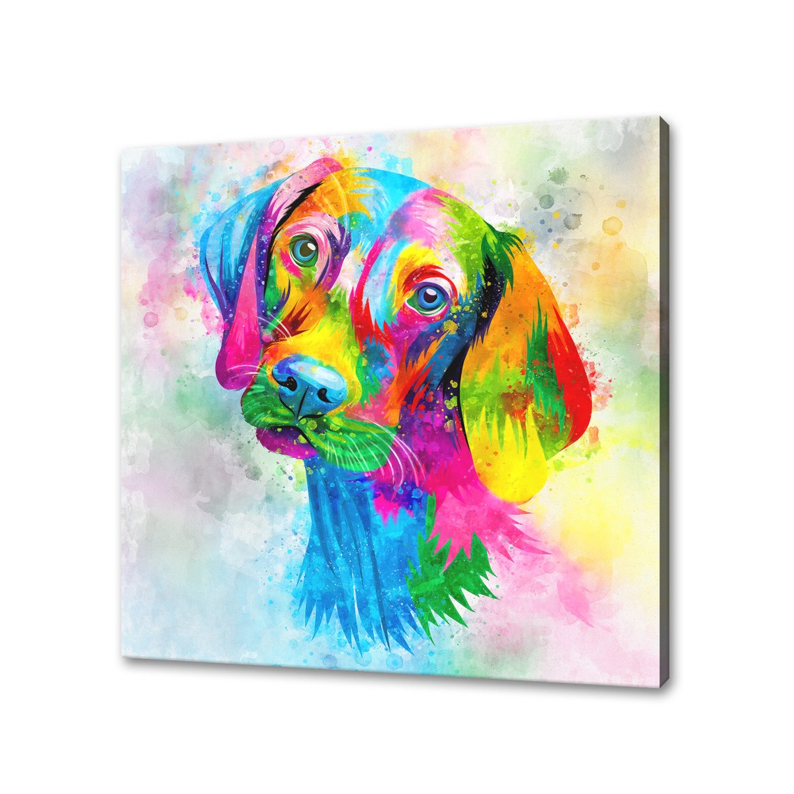 Hungarian Vizsla Rainbow Watercolor Head Portrait Splash Poster