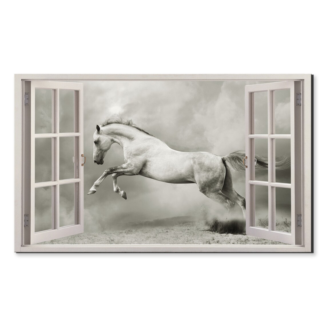 Silver White Stallion In Desert, Modern Art Print