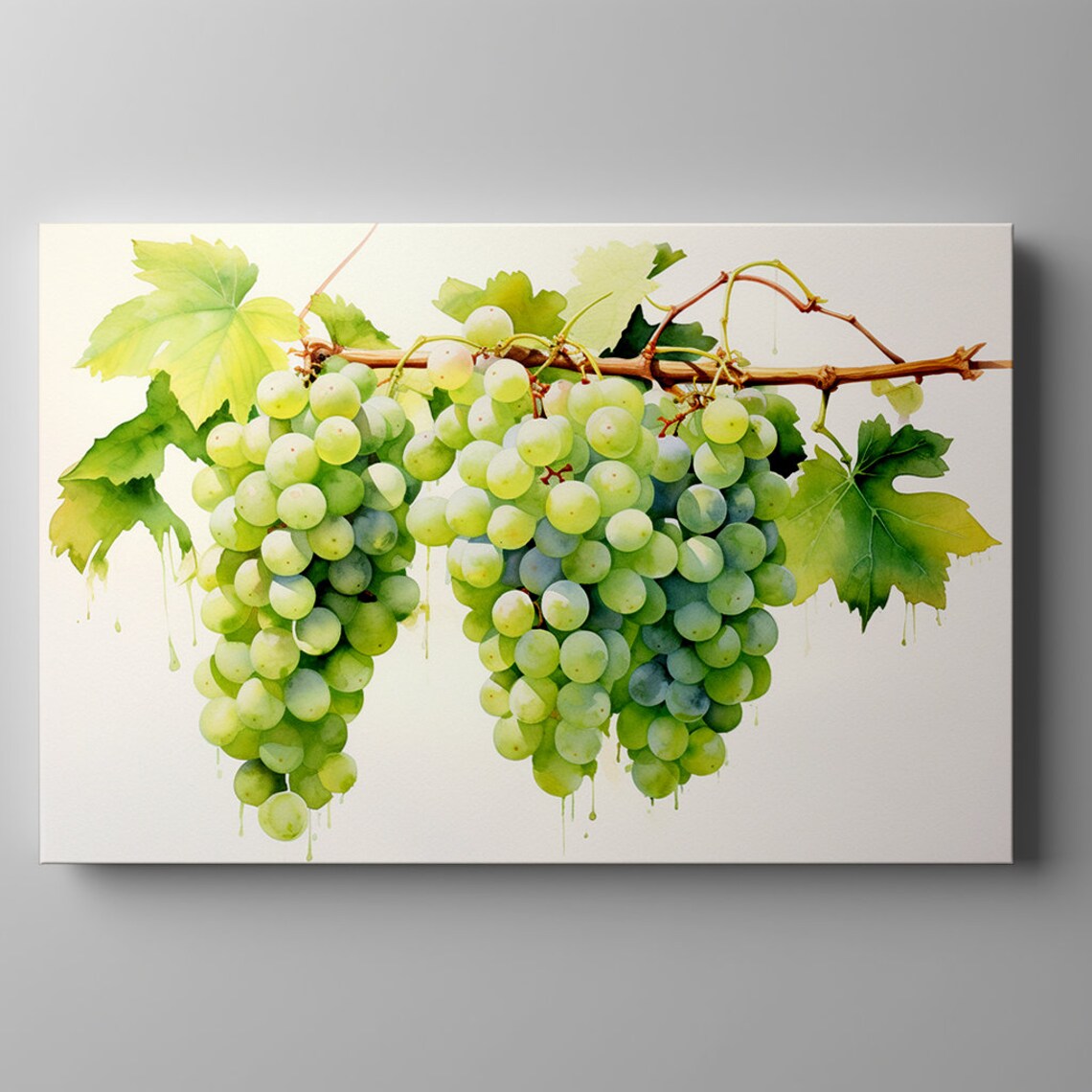 Green Grapes Tree Branch Watercolour Art Print - Image 3