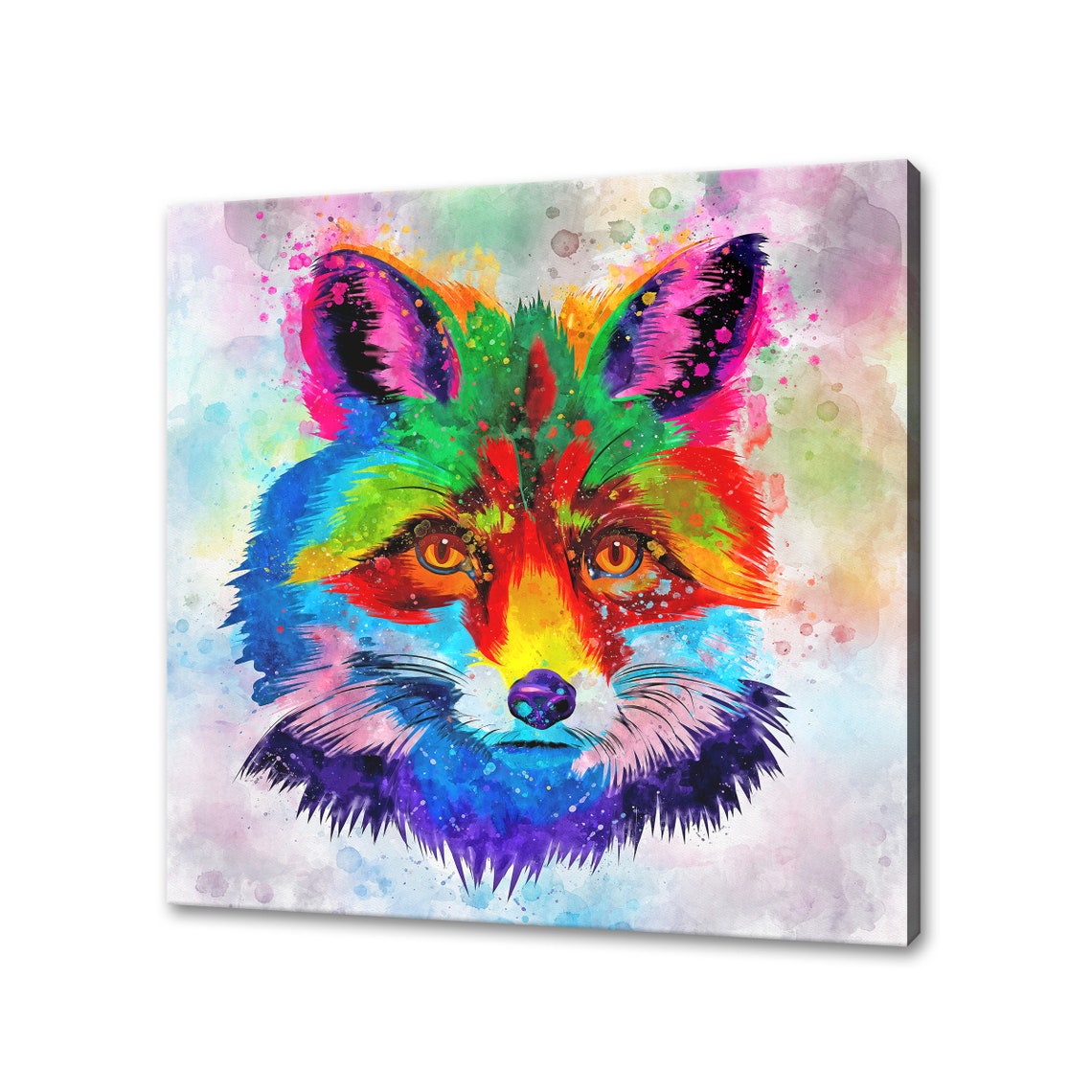 Beautiful Red Fox Face Rainbow Watercolour Abstract Wildlife Poster