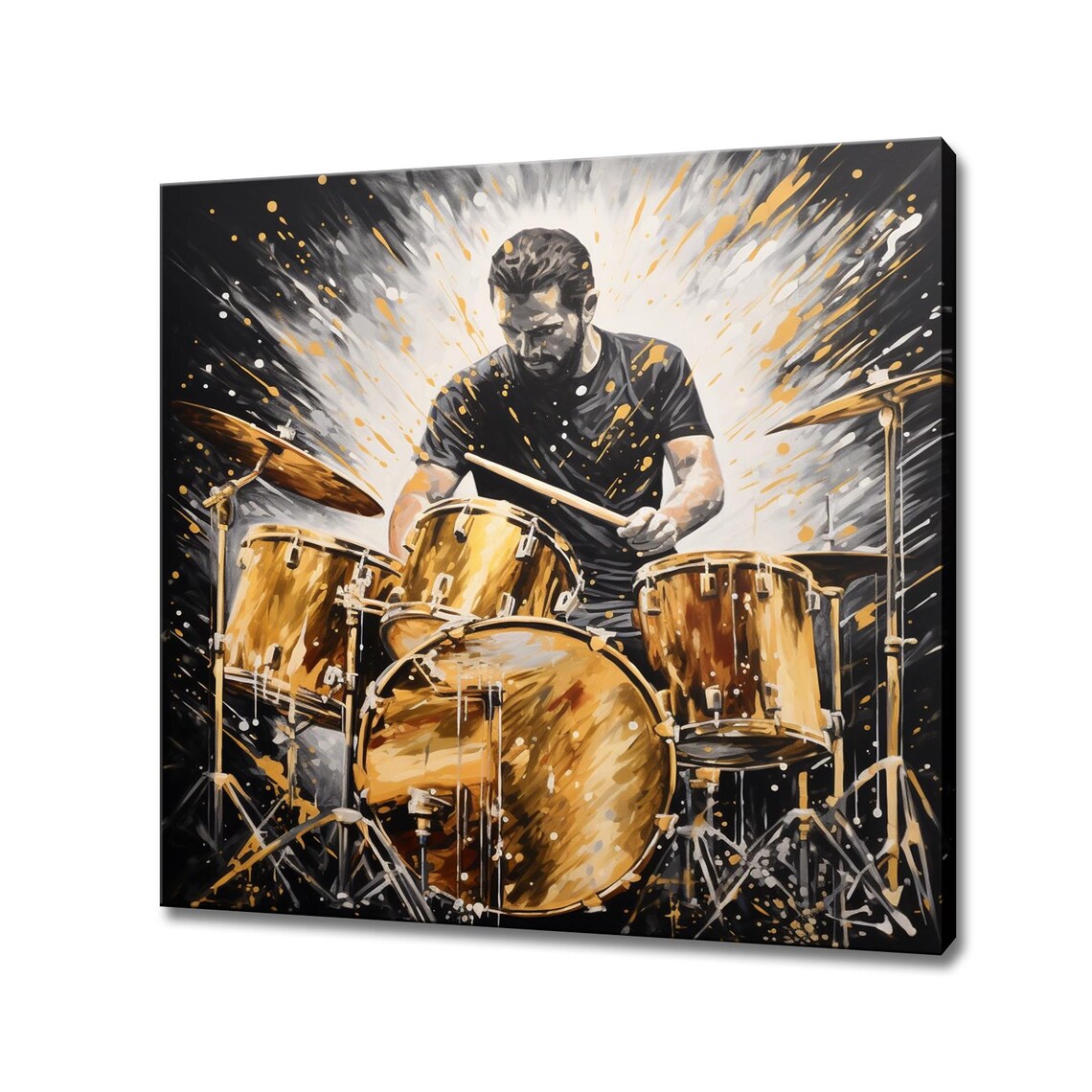 Golden Drummer Live Performance Black And Gold Splash Music Poster