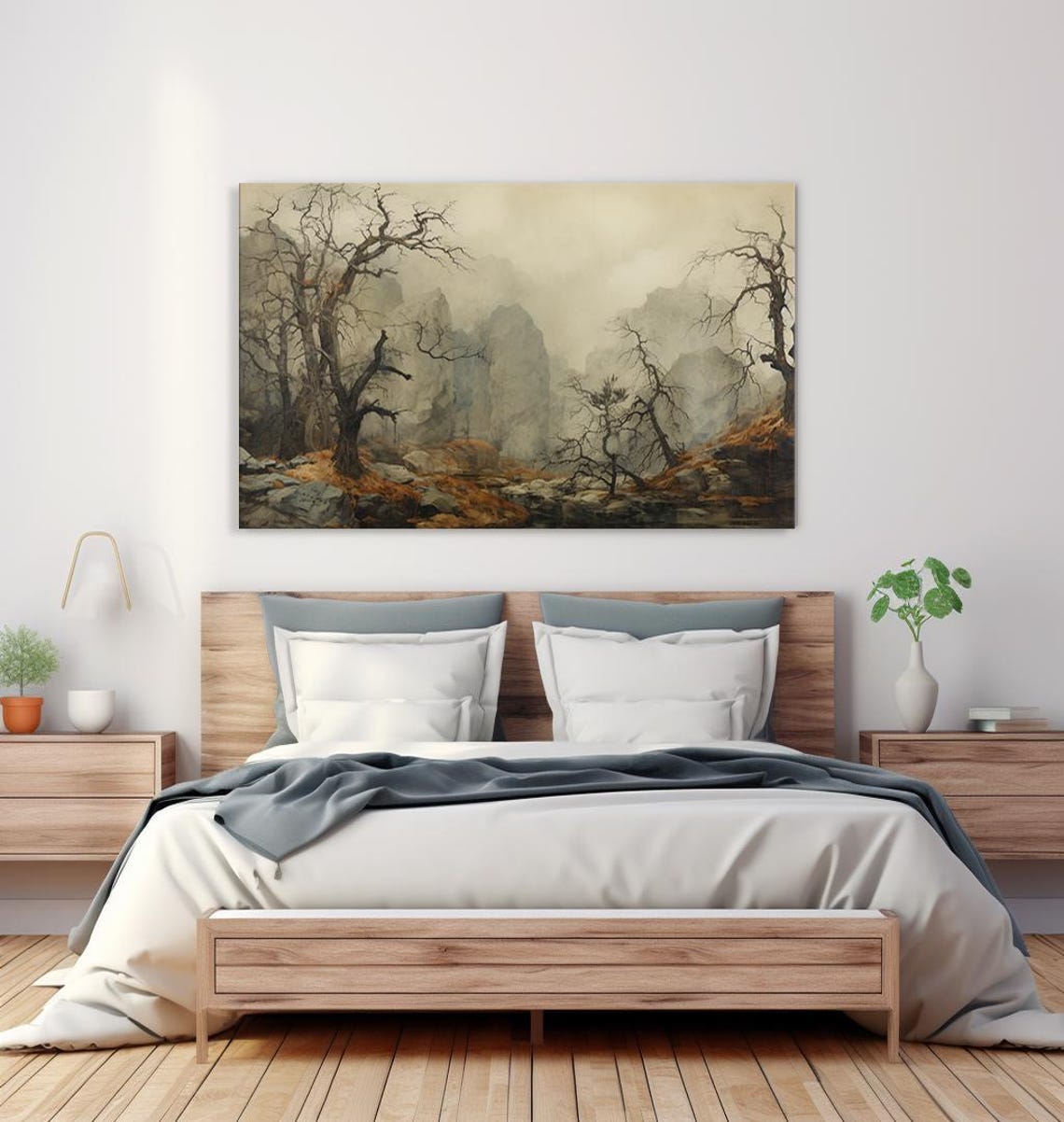 Misty Spooky Forest Bare Trees Rocky Cliffs Foggy Landscape Poster - Image 4