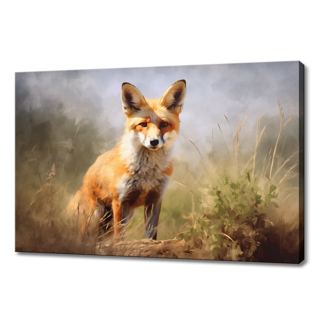 Red Fox Meadow Portrait Wildlife Oil Painting Style Art Poster