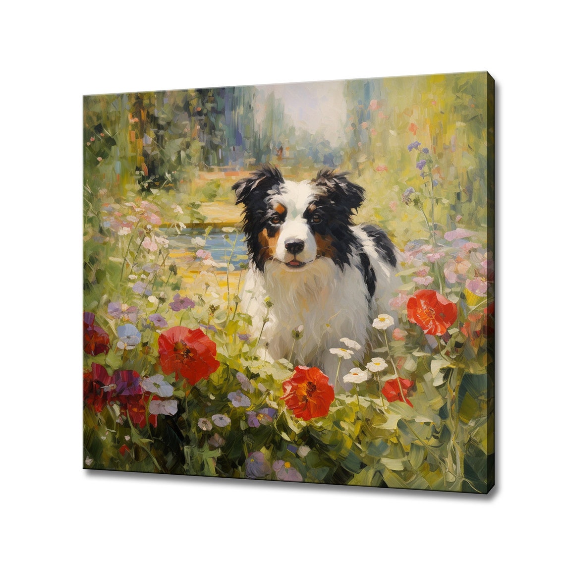 Border Collie In Red Poppy Wildflower Meadow Sunny Art Poster