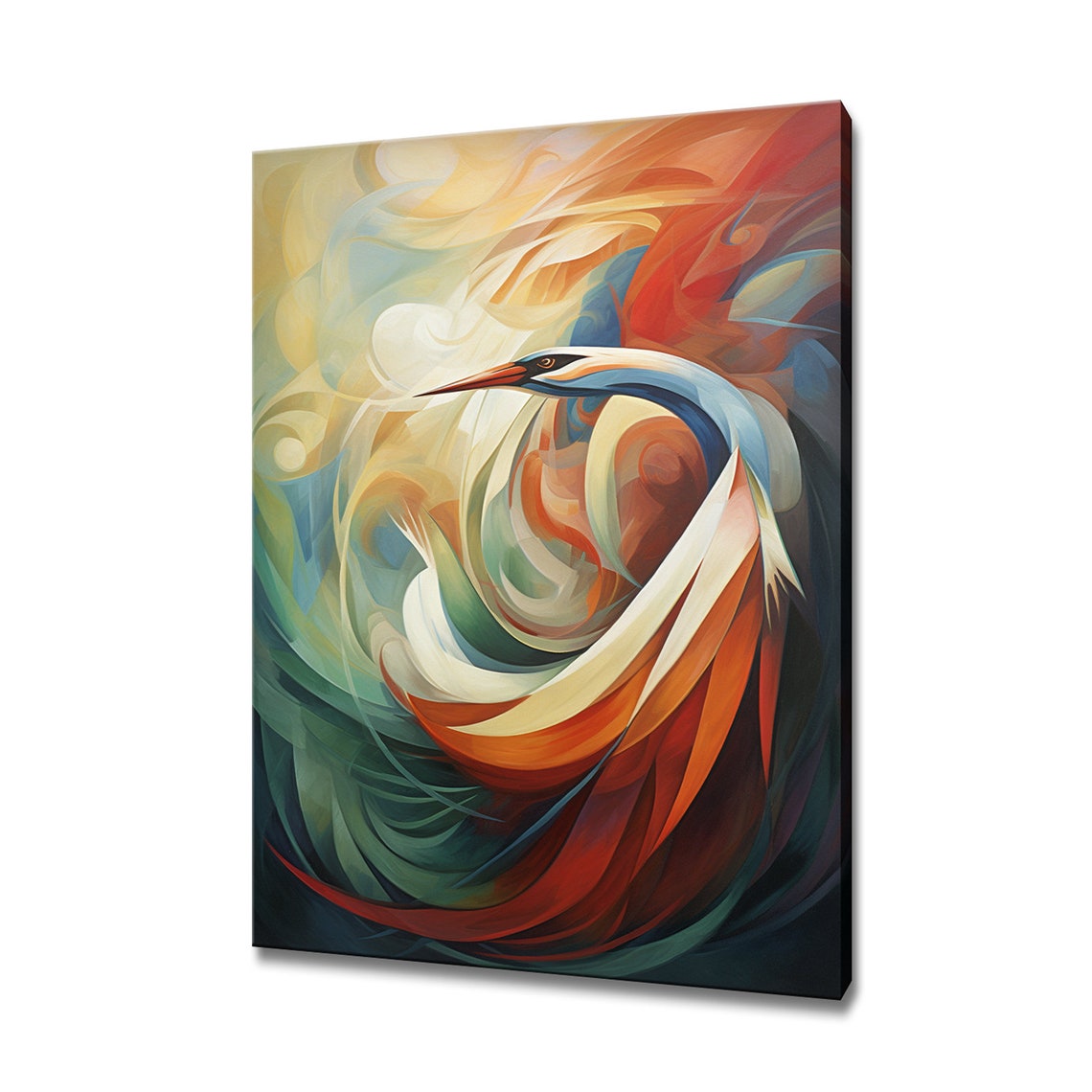Abstract Stork Bird Swirling Cream Orange Modern Painterly Art Poster