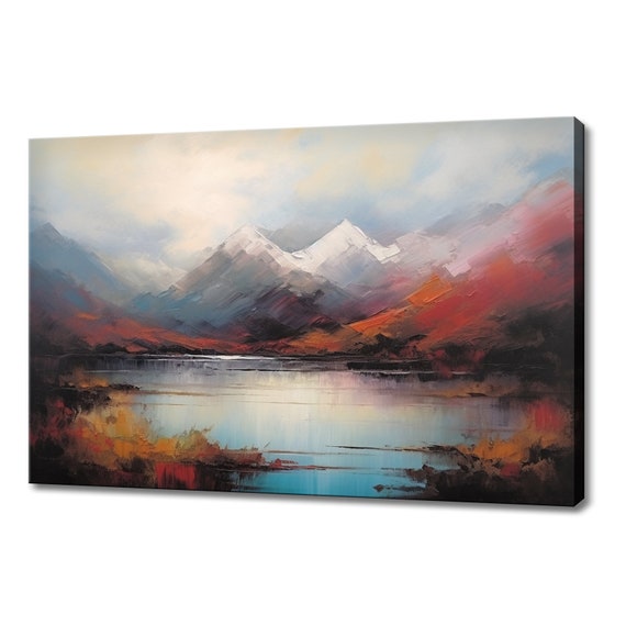Colourful Winter Mountains Vintage Landscape Painting Style Print Farmhouse Decor Art Picture Wall Hanging Fine Art Print