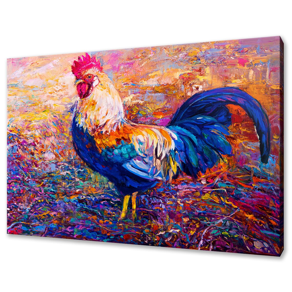 Colorful Impressionist Rooster Oil Painting Style Farmhouse Art Print