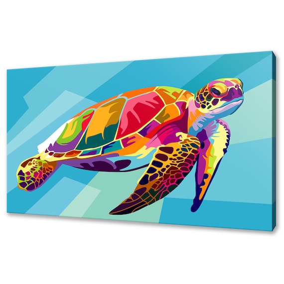 Colorful Pop Art Sea Turtle Vibrant Rainbow Ocean Animal Swim Poster