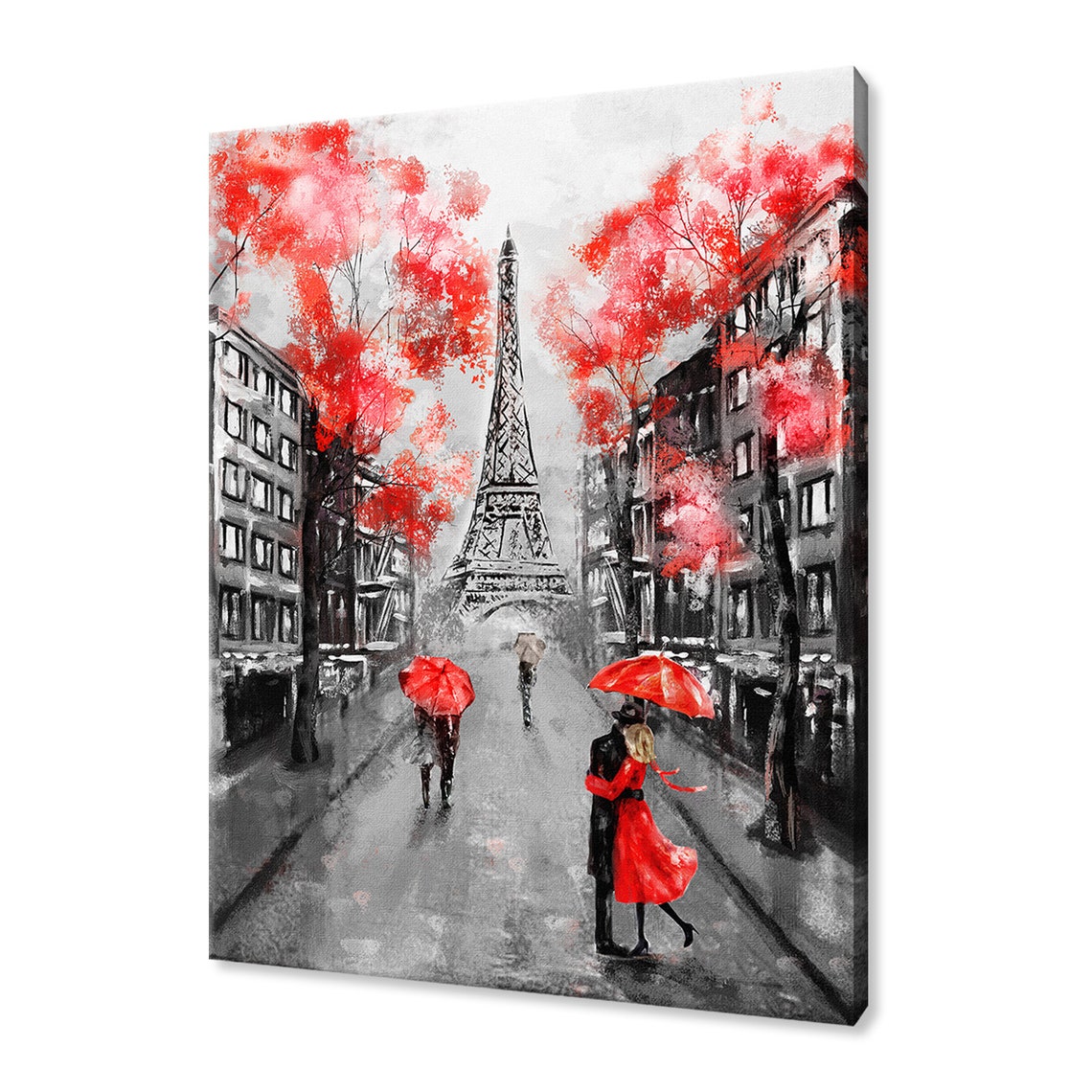 Paris Eiffel Tower Yellow Umbrellas Rainy Street Painting Art Poster - Image 2