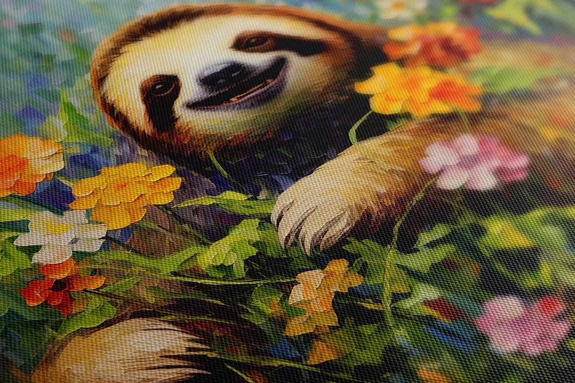 Smiling Sloth Among Colorful Wildflowers Whimsical Animal Poster - Image 2
