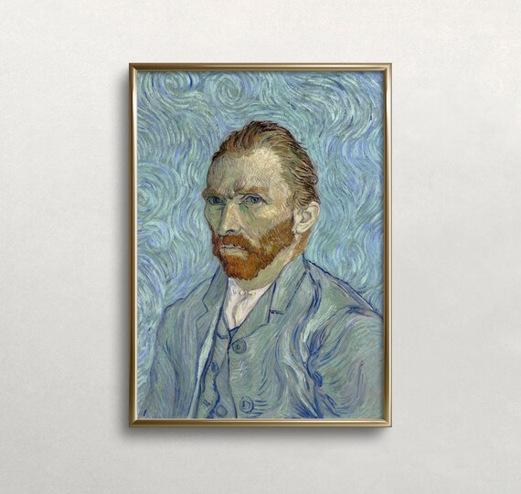 Vincent Van Gogh Self Portrait Swirling Blue Background Art Poster