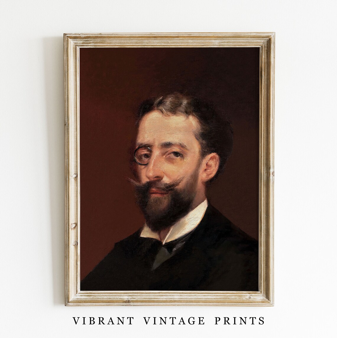 Vintage Man Portrait with Monocle, Dark Moody Art Print