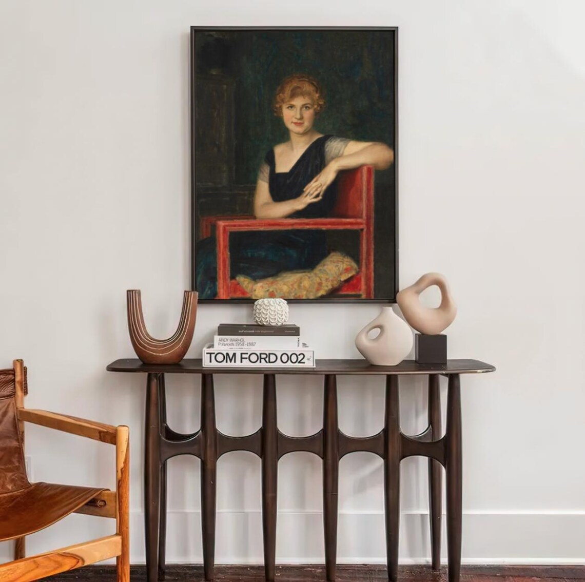 Redhead Woman in Dark Dress Oil Portrait Vintage Painting Poster - Image 3