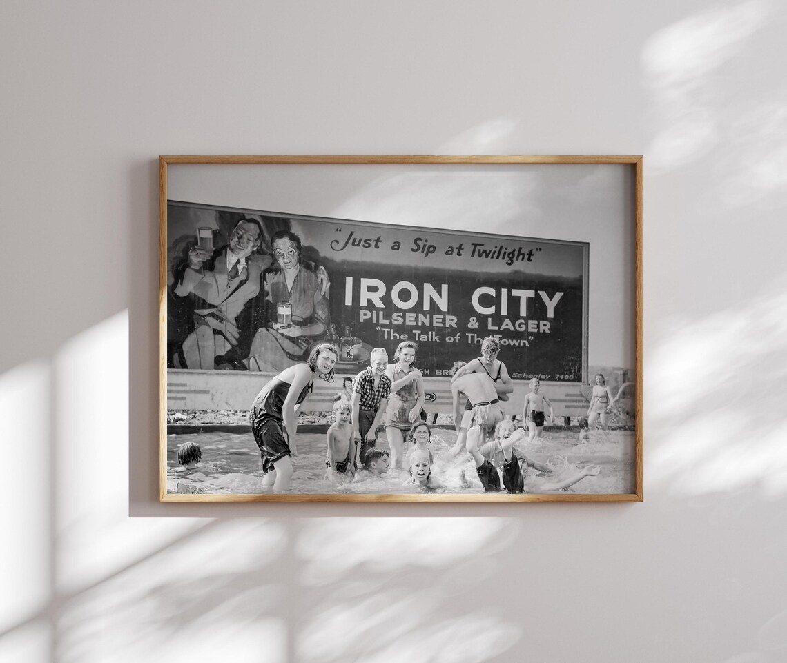 Vintage Beach Beer Ad Art Print, Black and White - Image 2