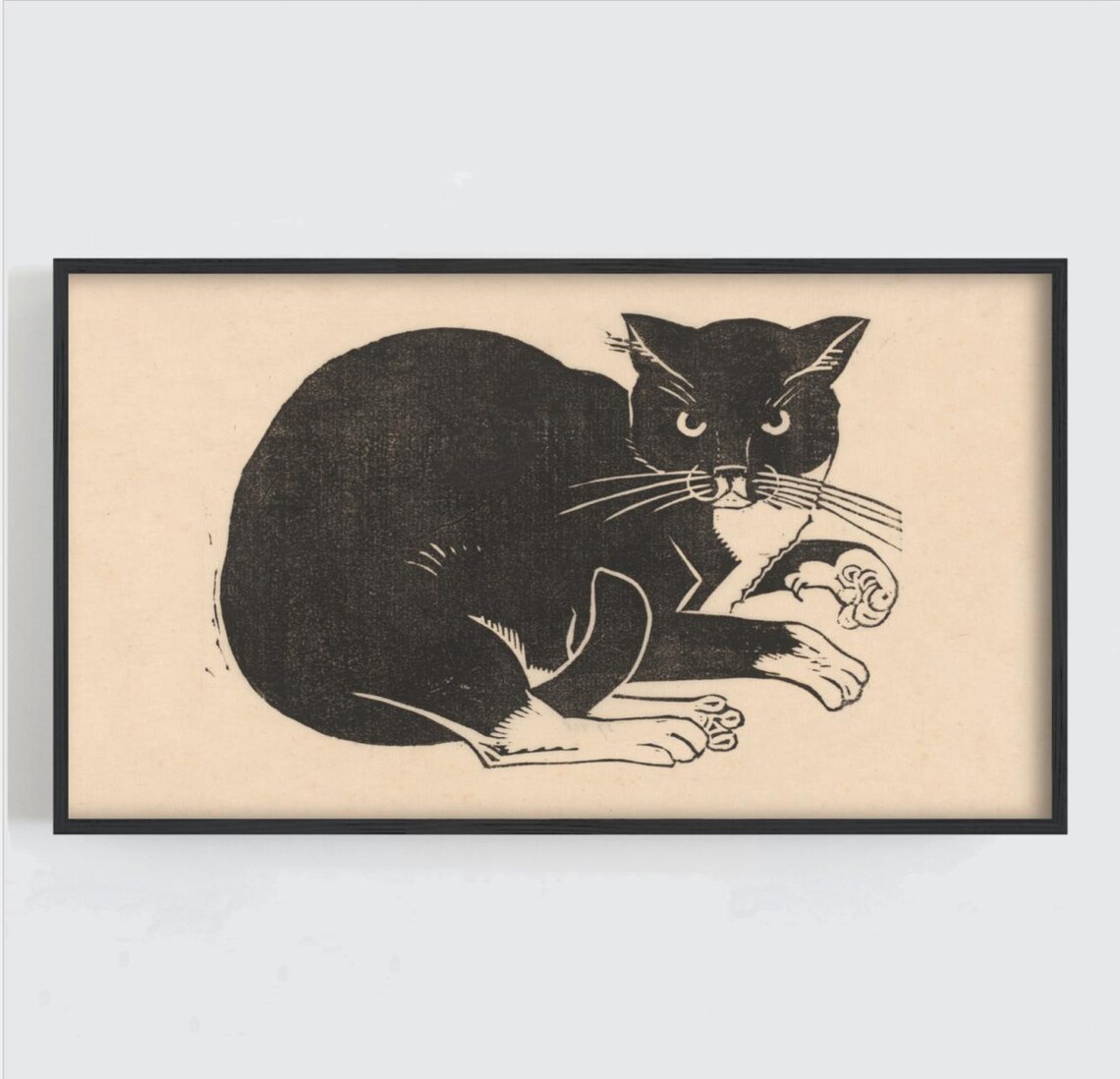 Black Cat Halloween Vintage Wall Art, Dark Decor