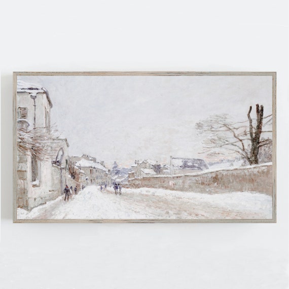 Winter Frame Tv Art Vintage Wall Art Winter Wall Art Farmhouse Wall Decor Village Street Rustic Decor Frame Tv