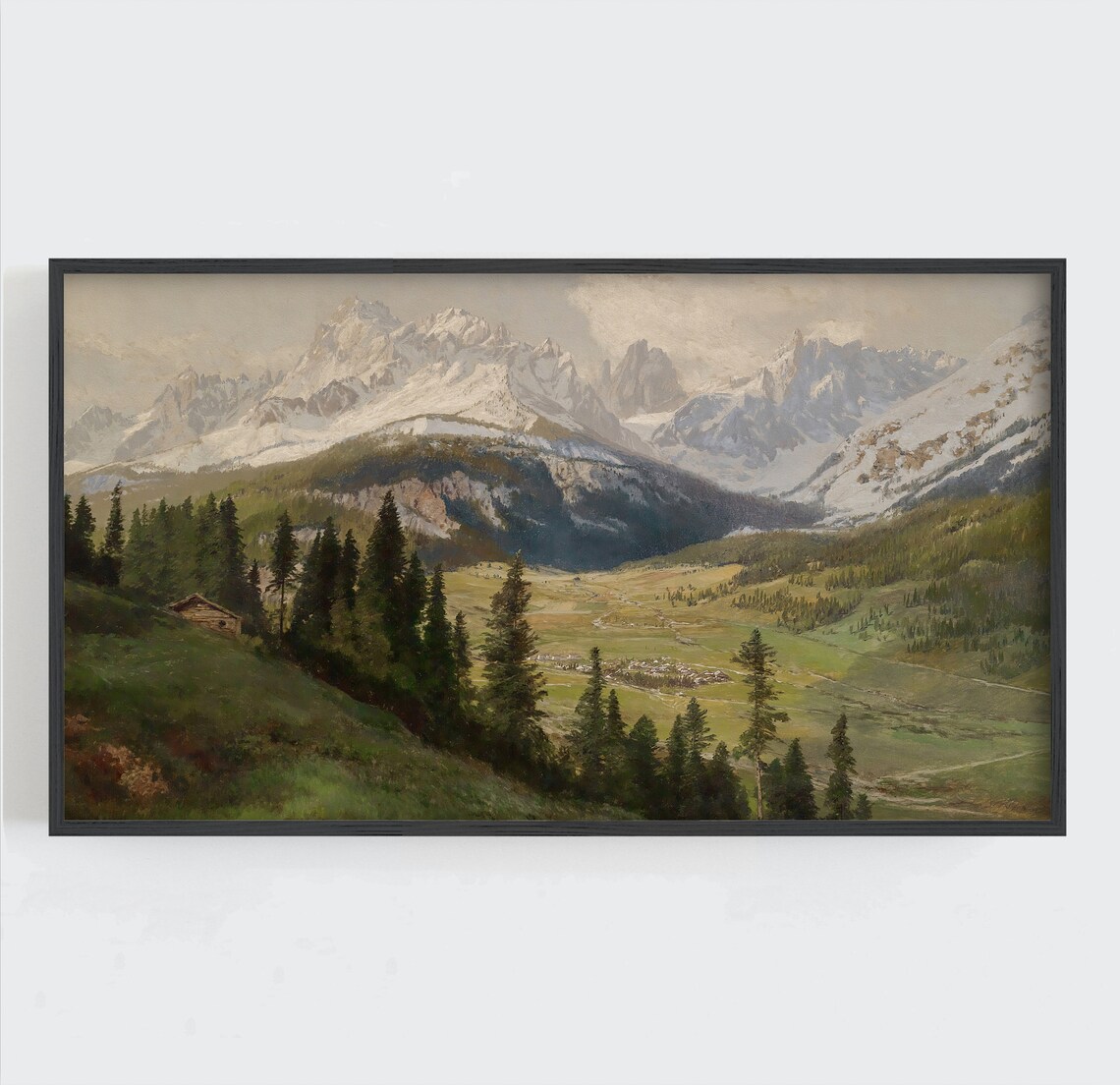 Vintage Mountain View Art Print, Neutral Landscape - Image 2