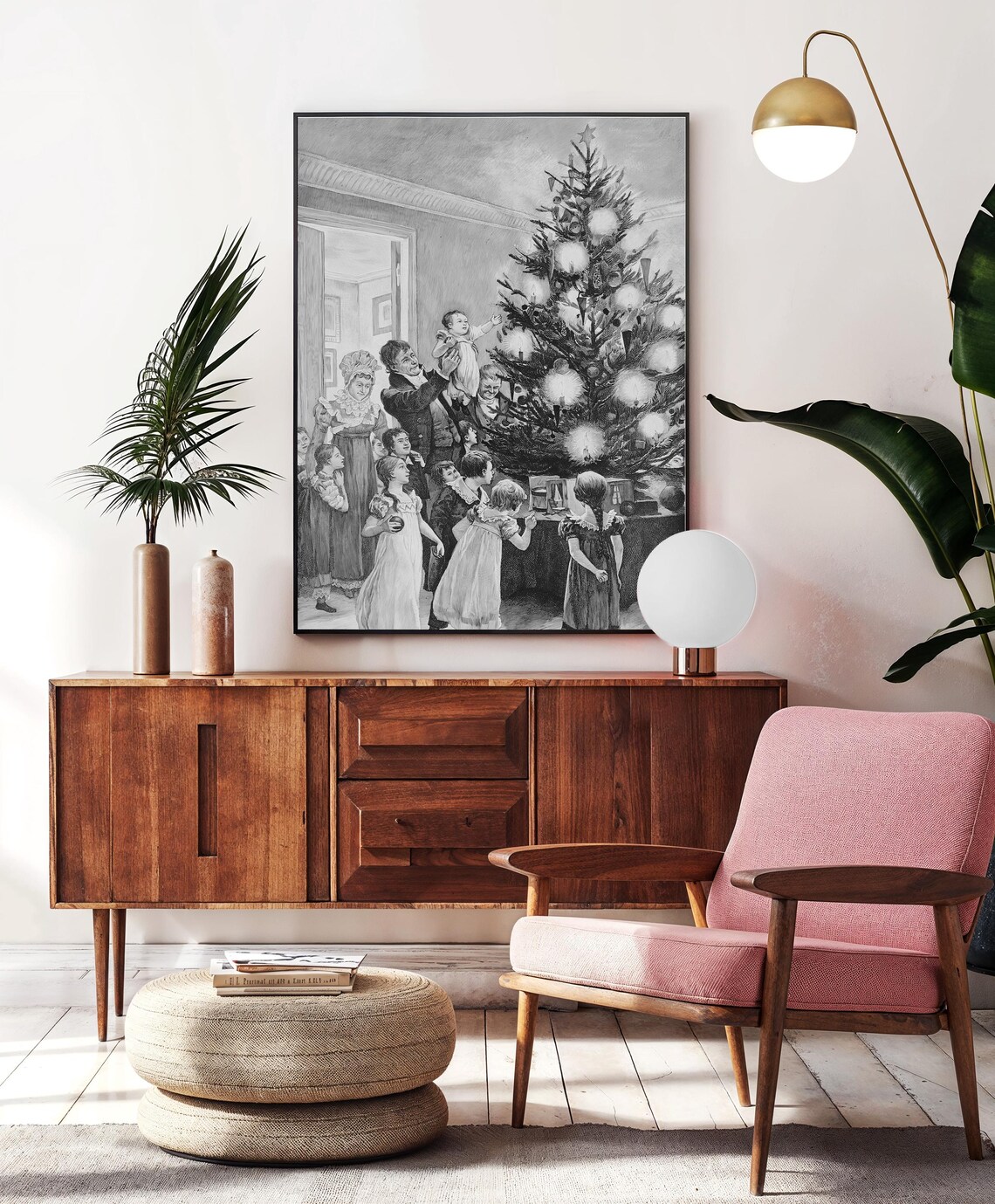 Victorian Family Around Christmas Tree Vintage Engraving Poster - Image 2