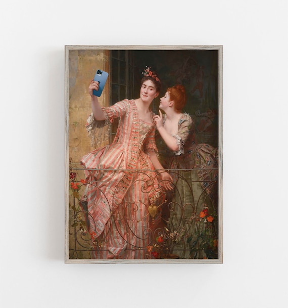 Vintage Victorian Women Selfie, Funny Wall Art Print