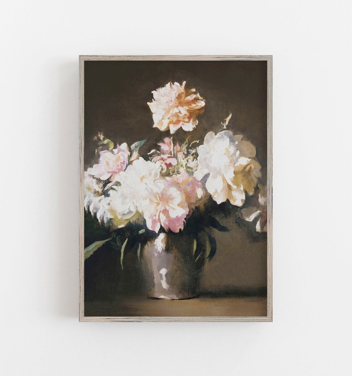 Pink Peonies Vintage Art Print, Farmhouse Decor