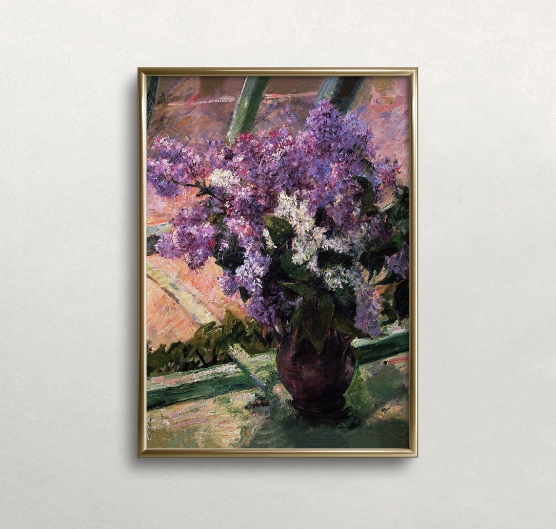 Lilacs In Window Impressionist Floral Still Life Purple Bloom Wall Art