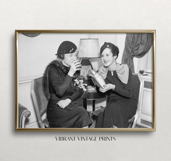 Women Drinking Cocktails, Vintage Prohibition Art Print