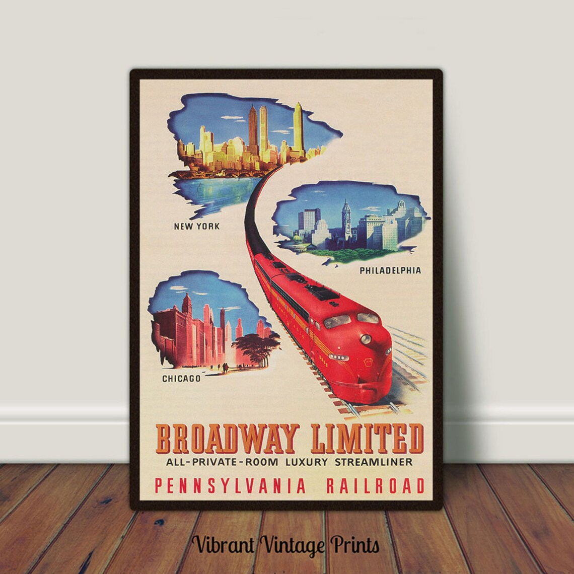 Vintage Train Travel Poster, Retro Wall Decor