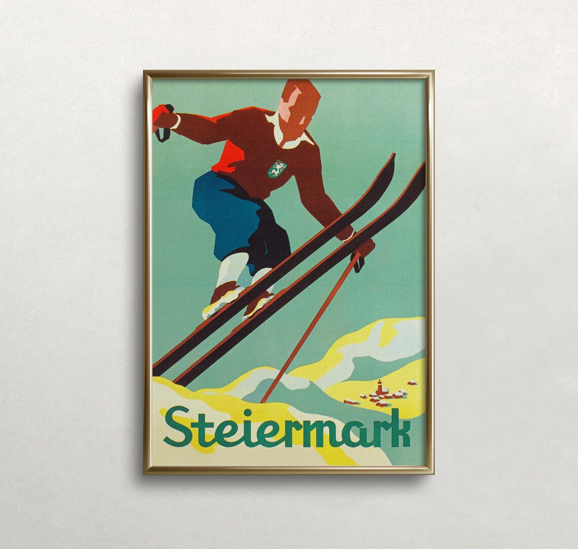 Austria Vintage Ski Poster, Winter Travel Print