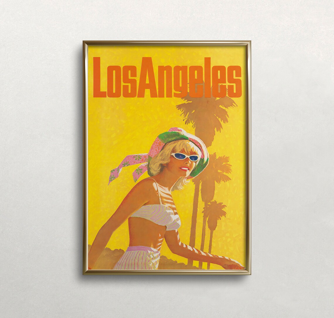 Vintage Los Angeles Travel Poster Blonde Beach Girl With Palm Trees