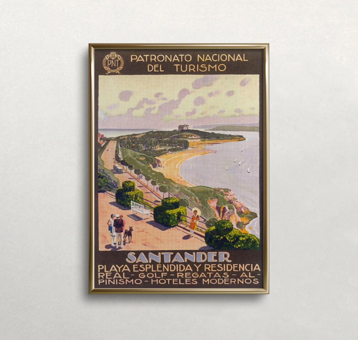Santander Spain Vintage Travel Poster, Antique Decor