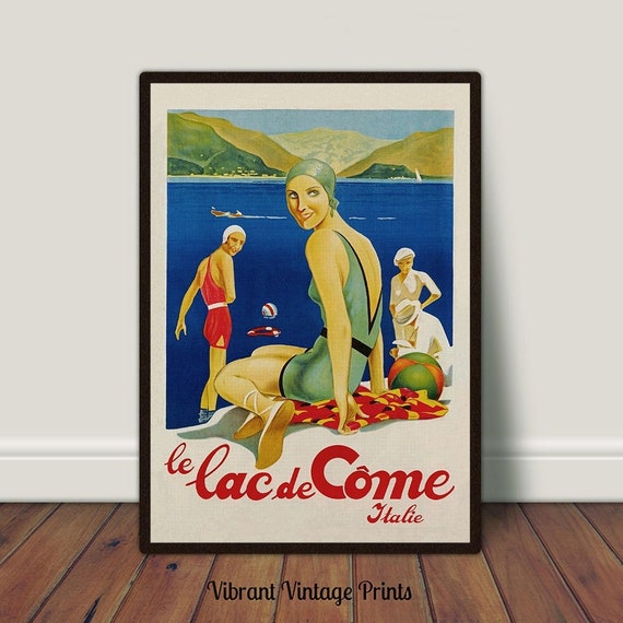 Lake Como Italy Vintage Travel Poster, European