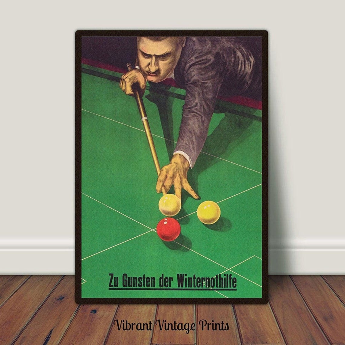 Vintage Billiards Player Poster Green Table German Charity Art Print