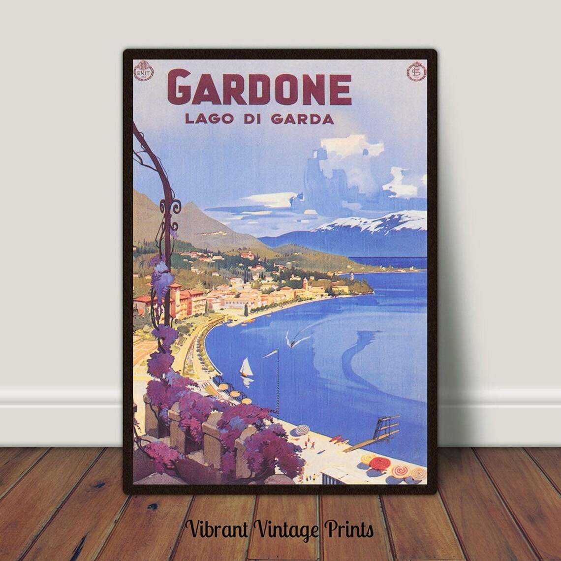 Gardone Lago di Garda Vintage Lake View Wisteria Balcony Travel Poster
