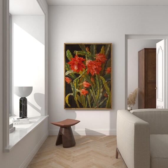 Christmas Cactus Vintage Christmas Art Print