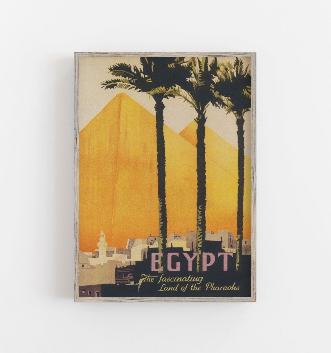 Egypt Vintage Travel Poster, Great Pyramids Art