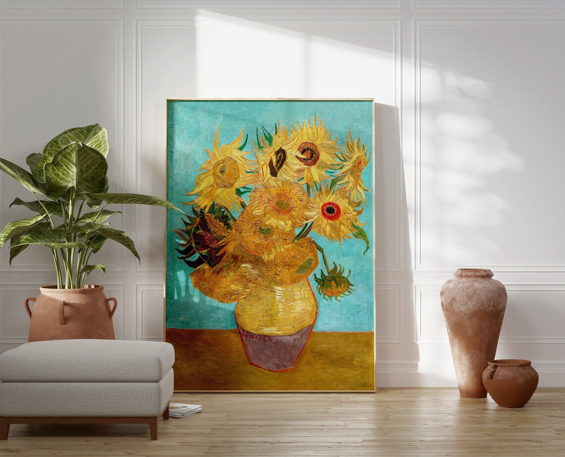 Sunflowers, Van Gogh-Inspired Vintage Poster Print