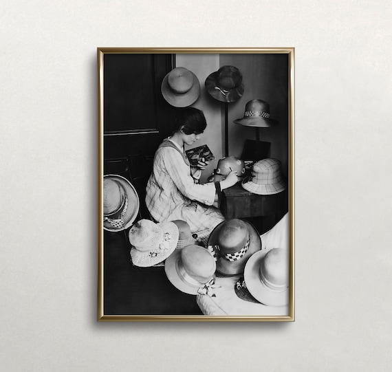 Woman Hat Maker Milliner Workshop Vintage Black White Photo Art Print