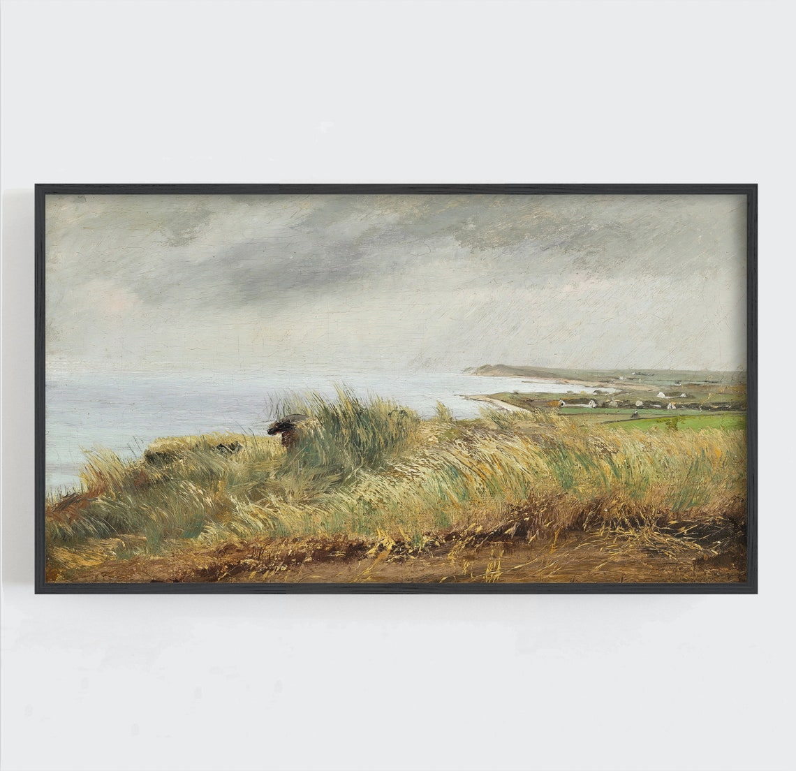Vintage Coastal Seagrass Dunes Muted Tones Landscape Art Print - Image 2