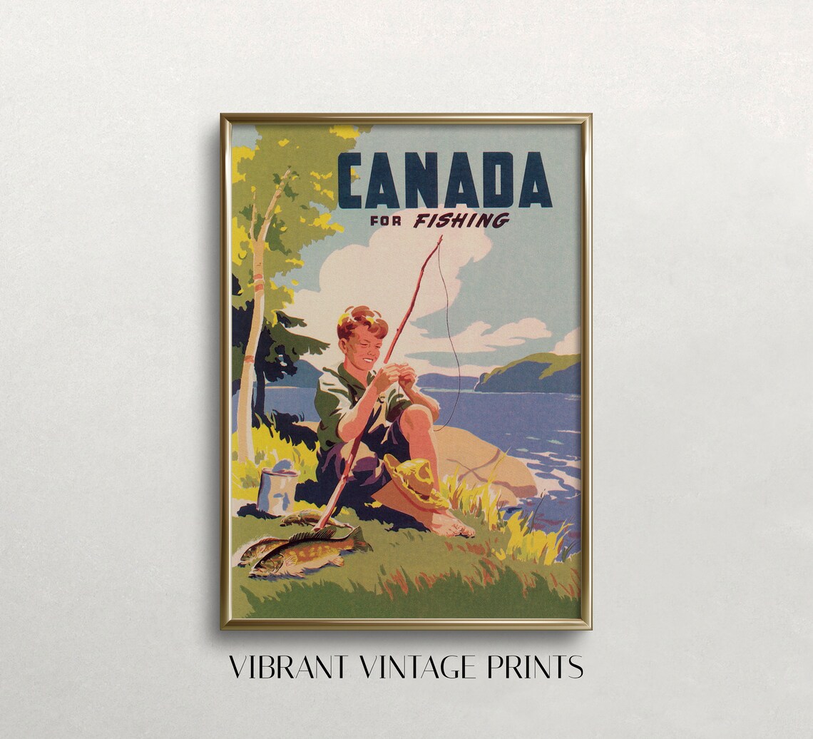 Canada Vintage Fishing Travel Poster, Wall Art Print