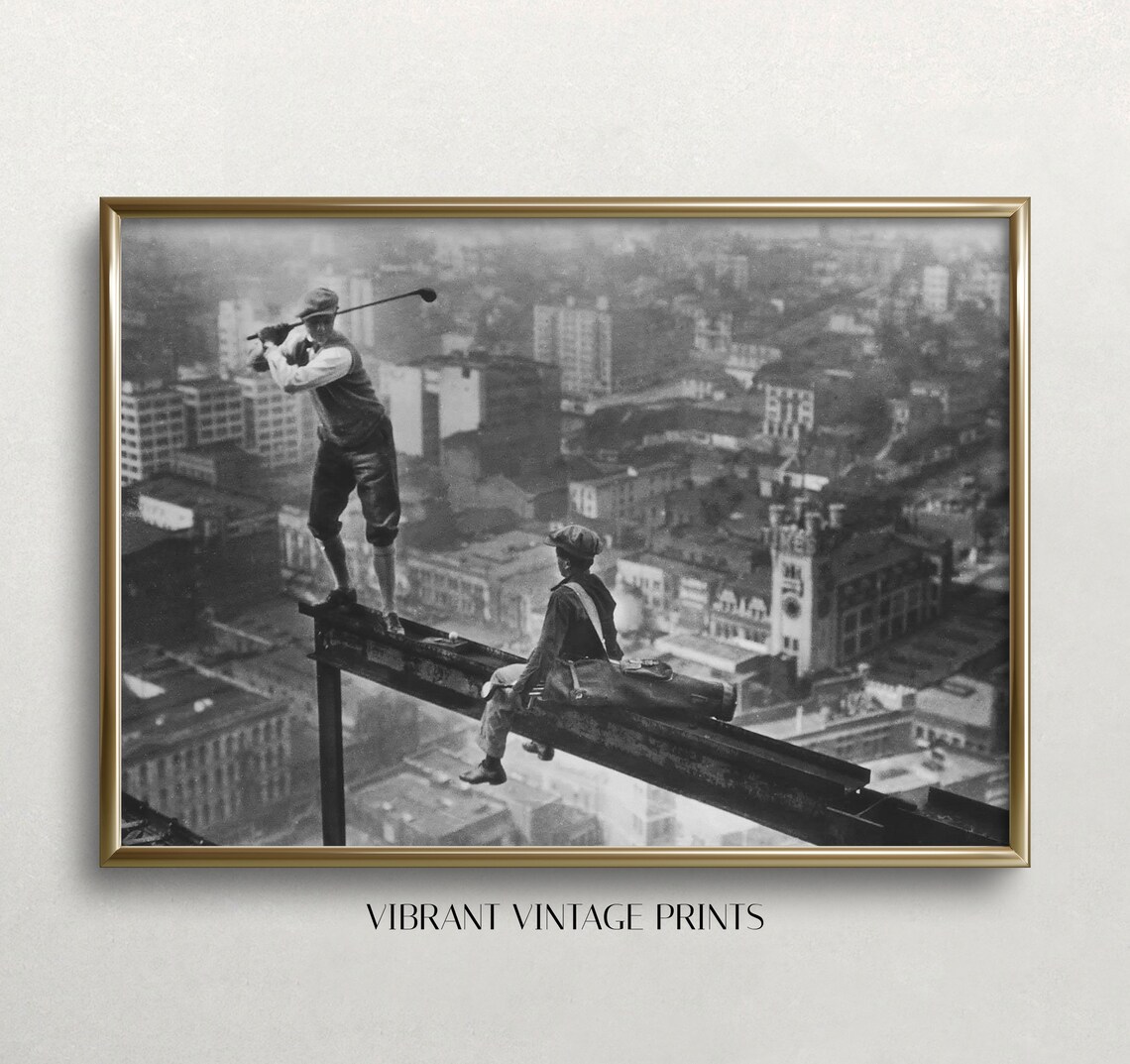 Golf On Skyscraper Beam Vintage Wall Art Print