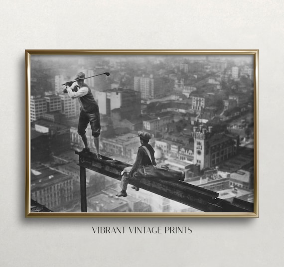 Golf On Skyscraper Beam Vintage Wall Art Print
