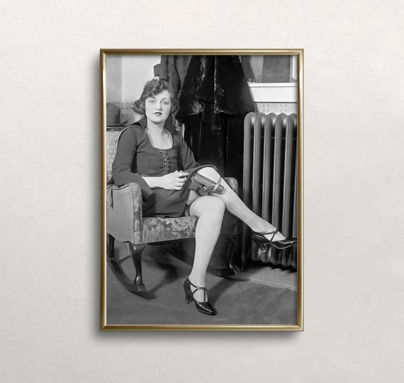 Woman With A Gun Black And White Art Vintage Wall Art Gun In Garter Old Photo Woman With Revolver Wall Art