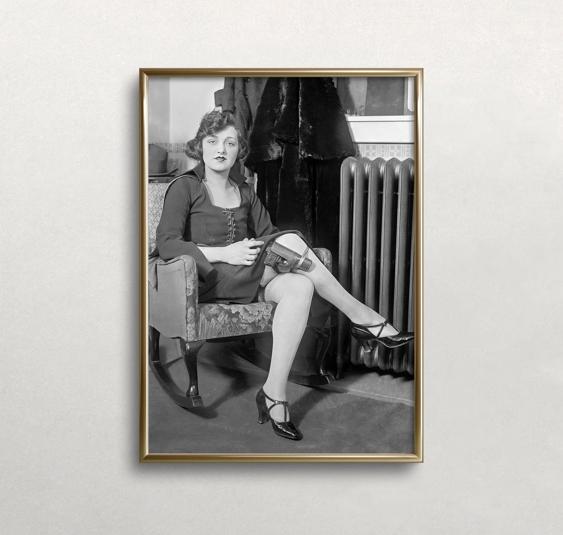 Woman With A Gun Black And White Art Vintage Wall Art Gun In Garter Old Photo Woman With Revolver Wall Art