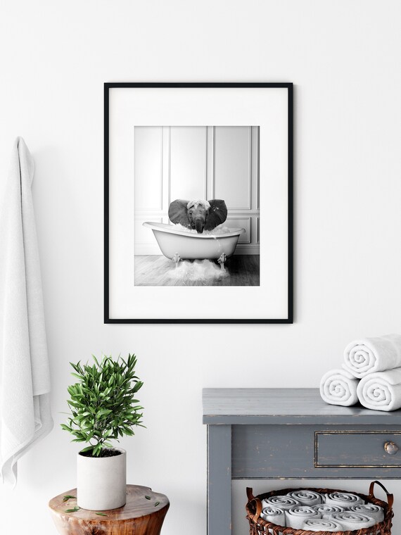 Baby Elephant In Tub Bathroom Art Print